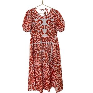 Jessie Zhao Dress Cottagecore Coral Midi Cotton Airy Lined Puff sleeves Modest